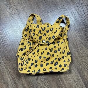 BAGGU Backpack Leopard Recycled Cotton Mustard Drawstring Rucksack Handbag